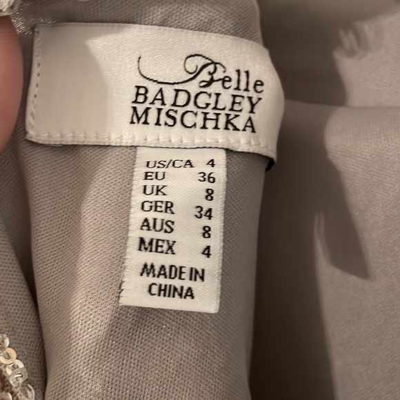 BADGLEY MISCHKA Silver Sequins Swing Dress Long Sleeved Worn Once Size 4 - Picture 7 of 9